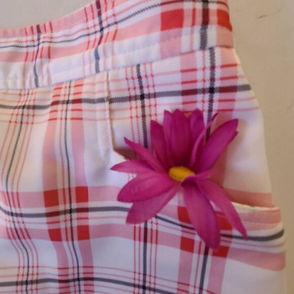 Izod XFG Womens Active Checker Slit Back Pink White Black Mini Skirt Skort Sz 6 - Picture 13 of 15